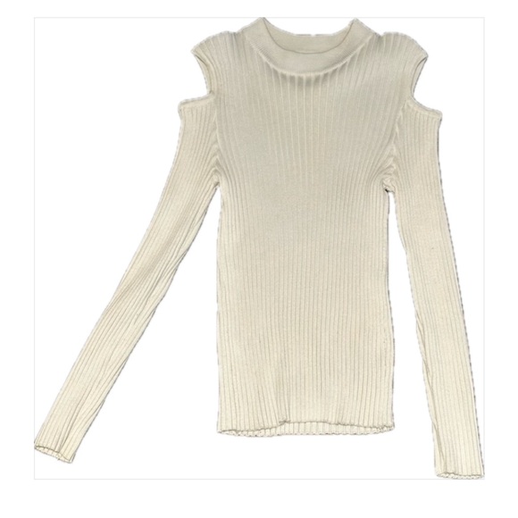 Sweaters - Elegant Cream Ribbed Women's cold shoulder  Top